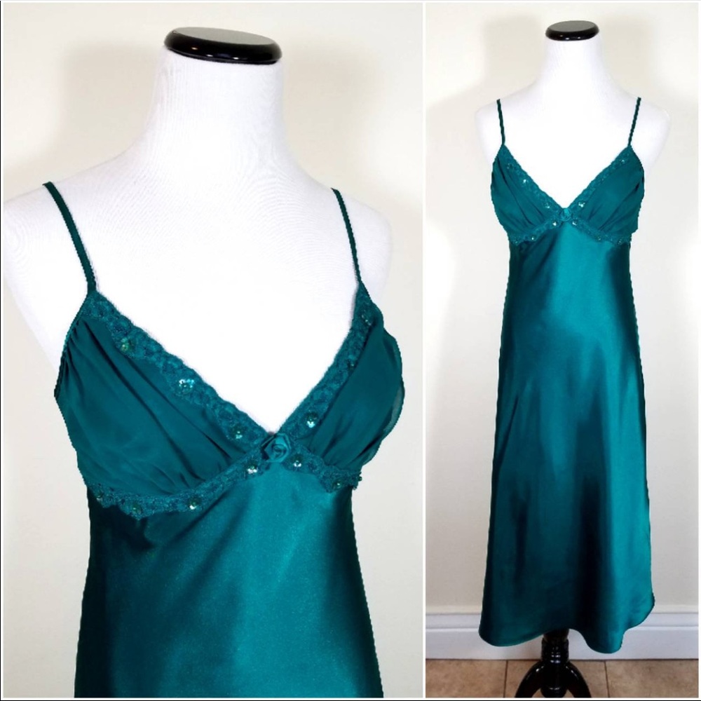 VINTAGE Sears Forest Green Slip Dress